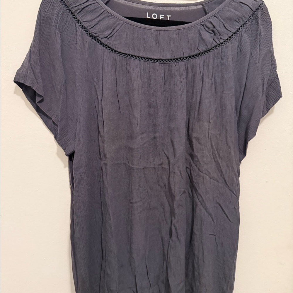 LOFT Slate Gray Blue Short Sleeve Scoop Neck Top